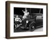 Mother Stands Next to Her Two Sons Sitting on the Hood of their Mercedes Automobile, Ca. 1948-null-Framed Photographic Print