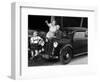 Mother Stands Next to Her Two Sons Sitting on the Hood of their Mercedes Automobile, Ca. 1948-null-Framed Photographic Print