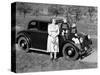 Mother Stands Next to Her Two Sons Sitting on the Hood of their Mercedes Automobile, Ca. 1950-null-Stretched Canvas