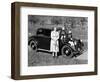 Mother Stands Next to Her Two Sons Sitting on the Hood of their Mercedes Automobile, Ca. 1950-null-Framed Photographic Print