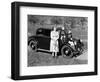 Mother Stands Next to Her Two Sons Sitting on the Hood of their Mercedes Automobile, Ca. 1950-null-Framed Photographic Print