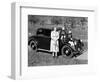 Mother Stands Next to Her Two Sons Sitting on the Hood of their Mercedes Automobile, Ca. 1950-null-Framed Photographic Print