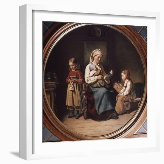 Mother teaching, 1850 oil-Henrik Lund-Framed Giclee Print