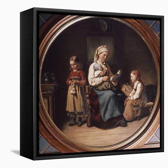 Mother teaching, 1850 oil-Henrik Lund-Framed Stretched Canvas