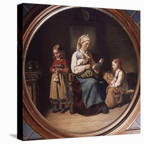 Mother teaching, 1850 oil-Henrik Lund-Stretched Canvas