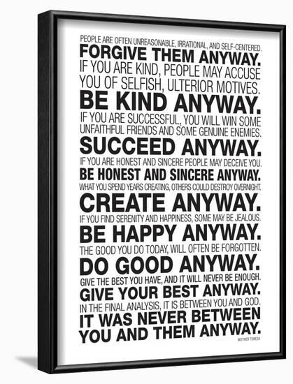 Mother Teresa Anyway Quote Poster-null-Framed Art Print