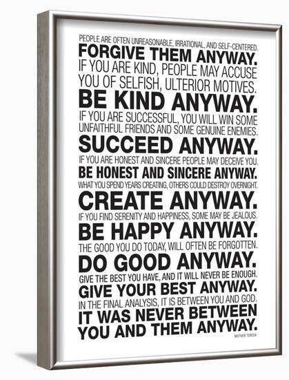 Mother Teresa Anyway Quote Poster-null-Framed Art Print