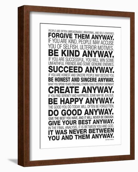 Mother Teresa Anyway Quote Poster-null-Framed Art Print