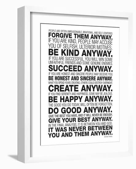 Mother Teresa Anyway Quote Poster-null-Framed Art Print