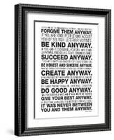 Mother Teresa Anyway Quote Poster-null-Framed Art Print