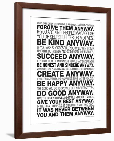 Mother Teresa Anyway Quote Poster-null-Framed Art Print