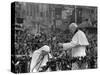 Mother Teresa Ascends the Podium to Stand Side by Side with Pope John Paul II-null-Stretched Canvas