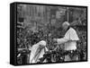 Mother Teresa Ascends the Podium to Stand Side by Side with Pope John Paul II-null-Framed Stretched Canvas