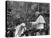 Mother Teresa Ascends the Podium to Stand Side by Side with Pope John Paul II-null-Stretched Canvas