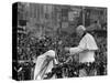 Mother Teresa Ascends the Podium to Stand Side by Side with Pope John Paul II-null-Stretched Canvas