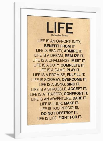 Mother Teresa Life Quote Poster-null-Framed Premium Giclee Print