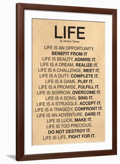 Mother Teresa Life Quote Poster-null-Framed Premium Giclee Print