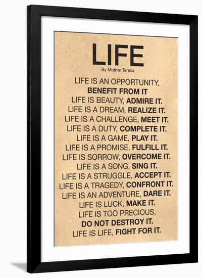 Mother Teresa Life Quote Poster-null-Framed Premium Giclee Print