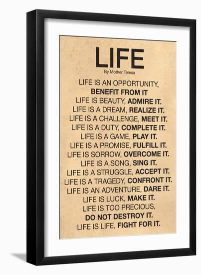 Mother Teresa Life Quote Poster-null-Framed Art Print