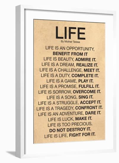 Mother Teresa Life Quote Poster-null-Framed Art Print