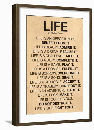 Mother Teresa Life Quote Poster-null-Framed Art Print