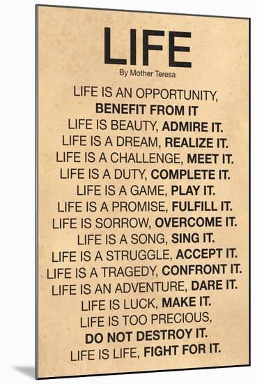 Mother Teresa Life Quote Poster-null-Mounted Art Print