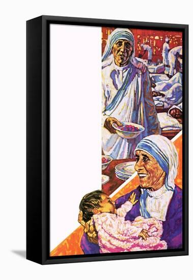 Mother Teresa-Green-Framed Stretched Canvas