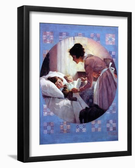 Mother Tucking Children into Bed-Norman Rockwell-Framed Giclee Print