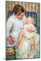 Mother Washing the Tired Child-Mary Cassatt-Mounted Art Print