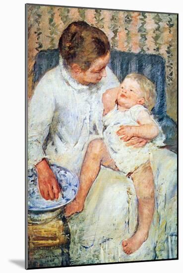 Mother Washing the Tired Child-Mary Cassatt-Mounted Art Print