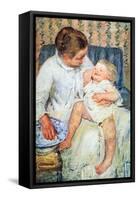 Mother Washing the Tired Child-Mary Cassatt-Framed Stretched Canvas