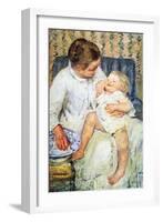 Mother Washing The Tired Child-Mary Cassatt-Framed Art Print