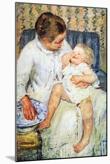 Mother Washing The Tired Child-Mary Cassatt-Mounted Art Print