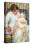 Mother Washing The Tired Child-Mary Cassatt-Stretched Canvas