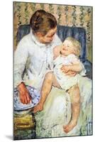 Mother Washing The Tired Child-Mary Cassatt-Mounted Art Print