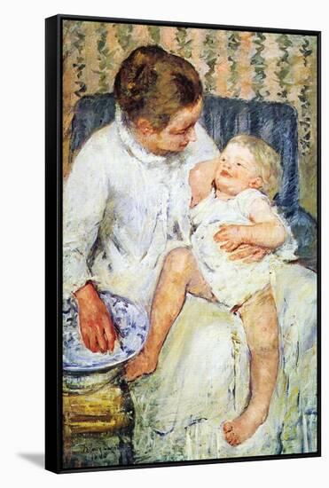 Mother Washing The Tired Child-Mary Cassatt-Framed Stretched Canvas