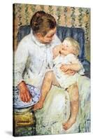 Mother Washing The Tired Child-Mary Cassatt-Stretched Canvas