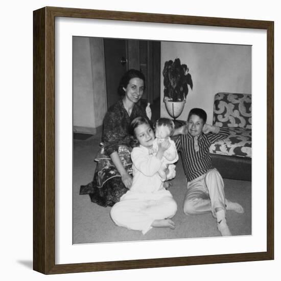 Mother with Son and Daughter in Living Room, Ca. 1960-null-Framed Photographic Print