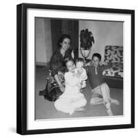 Mother with Son and Daughter in Living Room, Ca. 1960-null-Framed Photographic Print