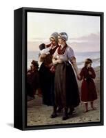 Mothers and Children, Detail from Summer on a Breton Beach-Henri-Jacques Bource-Framed Stretched Canvas