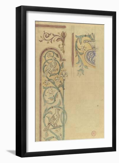 Motif décoratif : rinceaux de lys et de feuilles peuplés d'oiseaux-Eugène Viollet-le-Duc-Framed Giclee Print