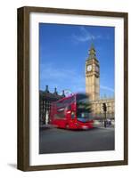 Motion Blurred Red London Bus Below Big Ben-Stuart Black-Framed Photographic Print