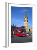 Motion Blurred Red London Bus Below Big Ben-Stuart Black-Framed Photographic Print