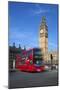 Motion Blurred Red London Bus Below Big Ben-Stuart Black-Mounted Photographic Print