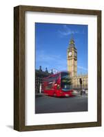 Motion Blurred Red London Bus Below Big Ben-Stuart Black-Framed Photographic Print