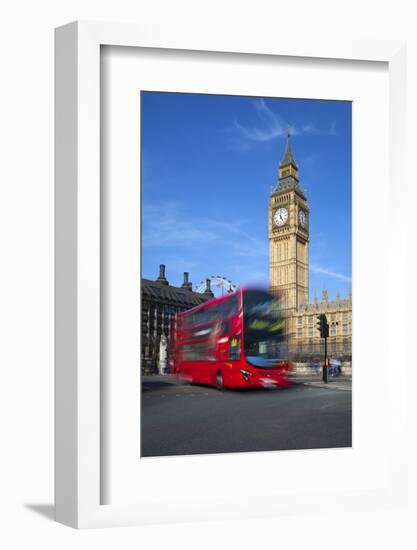 Motion Blurred Red London Bus Below Big Ben-Stuart Black-Framed Photographic Print