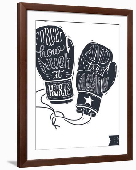 Motivational Quote Hand-Written within Silhouette of Boxing Gloves. Creative Hand Lettering. Persis-Lisitsaimage-Framed Art Print