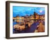 Motlawa River and Medieval Port Crane Zuraw at twilight, Old Town, Gdansk, Pomeranian Voivodeship, -Karol Kozlowski-Framed Photographic Print