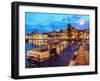 Motlawa River and Medieval Port Crane Zuraw at twilight, Old Town, Gdansk, Pomeranian Voivodeship, -Karol Kozlowski-Framed Photographic Print