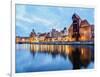 Motlawa River and Medieval Port Crane Zuraw at twilight, Old Town, Gdansk, Pomeranian Voivodeship,-Karol Kozlowski-Framed Photographic Print